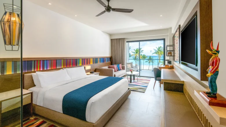 Club Oceanfront Junior Suite King bedroom with ocean views at Hyatt Zilara Cap Cana.