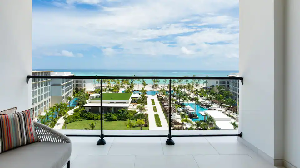 Ocean view from the private balcony of the Ocean View Junior Suite Double at Hyatt Zilara Cap Cana.