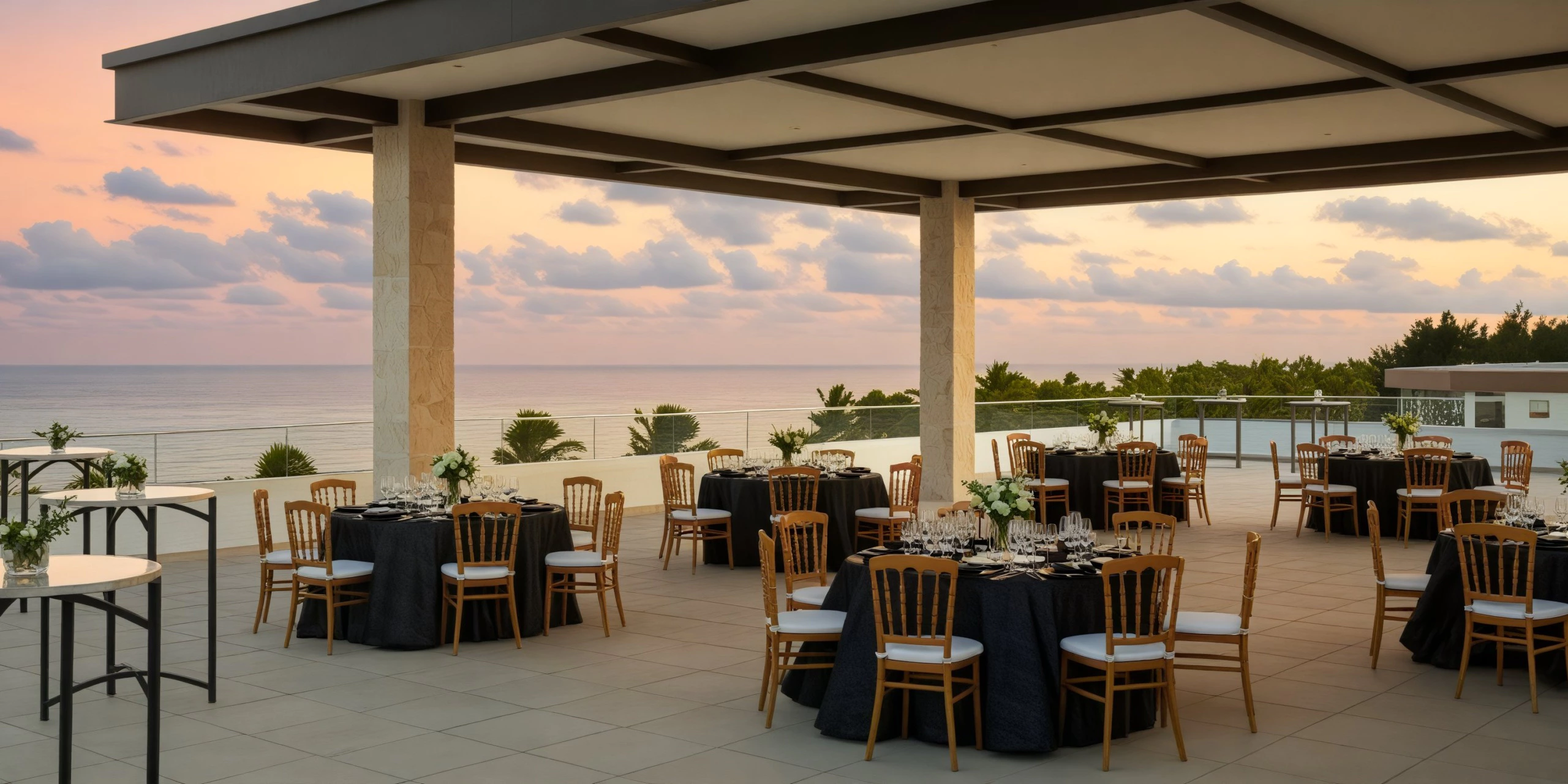 Rooftop Terrace wedding reception setup with ocean views at Hyatt Zilara Cap Cana